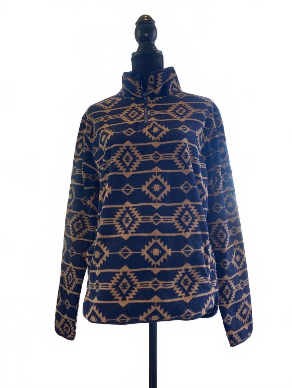 MBX Navy Blue Aztec Design Fleece Jacket